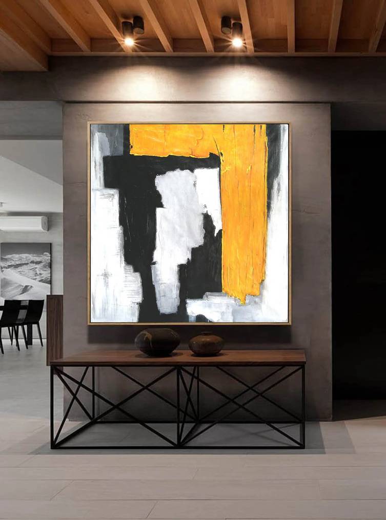 Yellow Handmade Knife White Textured Abstract Canvas Artwork AWH7X